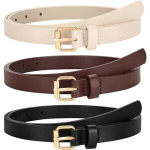 3 Pack Women Skinny Leather Belt for Jeans Pants Dress Ladies Thin Waist Belt
